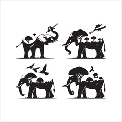 create elephant Silhouette Vector with white background 