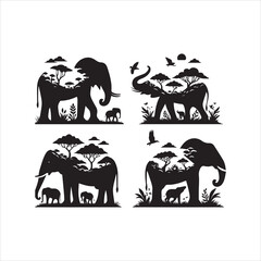 create elephant Silhouette Vector with white background 