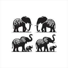 create elephant Silhouette Vector with white background 