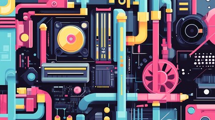 Colorful Music Tech Abstract Art.