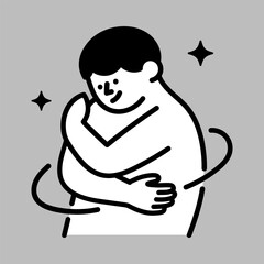 Self hugging illustration, symbolizing self-love, self-care, and emotional healing. Represents mental health, inner peace, and personal growth