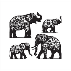 create elephant Silhouette Vector with white background 