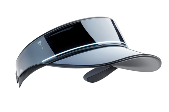 Futuristic visor sleek design minimalist light gray technological headwear modern accessory stylish sunshade elegantly curved brim isolated on transparent background