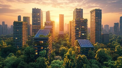 Fototapeta premium Sustainable Cityscape at Sunset