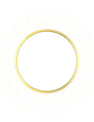 Gold color circle frame in the white color background with gold sparkles