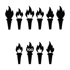 Fire torch victory championship flame flat vector icon.