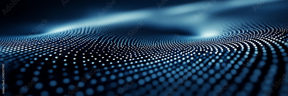 Poster abstract wavy pattern of dotted lights with subtle blue gradient