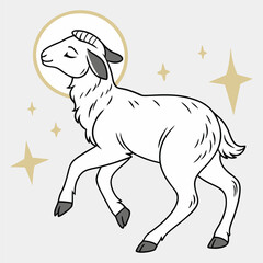 Cute Cartoon Lamb with Halo and Sun – Eid al-Adha Sacrificial Animal Illustration

