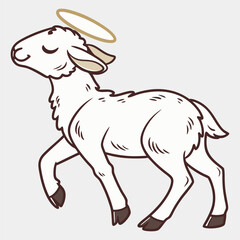 Cute Cartoon Lamb with Halo and Sun – Eid al-Adha Sacrificial Animal Illustration

