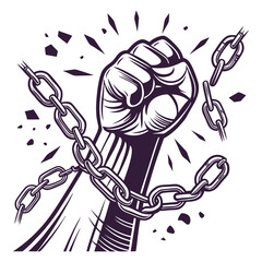 Powerful Fist Breaking Chains Vector – Symbol of Freedom, Resistance, and Empowerment

