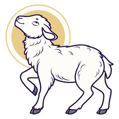 Cute Cartoon Lamb with Halo and Sun – Eid al-Adha Sacrificial Animal Illustration