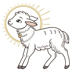 Cute Cartoon Lamb with Halo and Sun – Eid al-Adha Sacrificial Animal Illustration