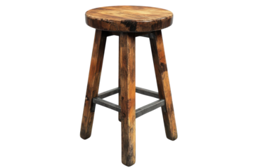 Rustic wooden stool with metal accents a vintage charm piece perfect for rustic interiors adding character and a touch of old on transparent background