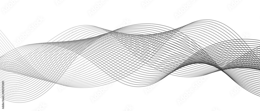 Poster Abstract wave pattern with smooth, flowing, interlaced curves and lines. Modern digital and geometric technology themes & data visualizations, scientific concept. Sound waves or frequency vibrations