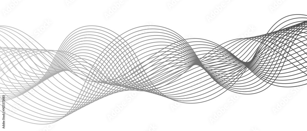 Poster Abstract wave pattern with smooth, flowing, interlaced curves and lines. Modern digital and geometric technology themes & data visualizations, scientific concept. Sound waves or frequency vibrations