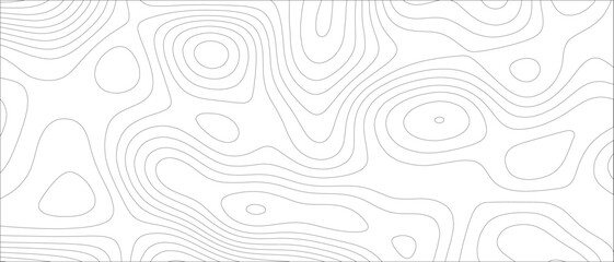 Abstract Topographic map background geographic line. Minimalist, monochrome topographic contour map design with thin, organic, flowing elevation lines. Data visualization, and geographic design
