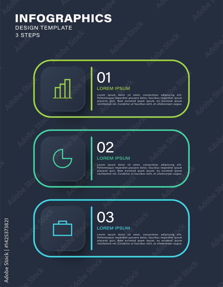 Fototapete minimalistic clean vertical design for business infographic. three steps or otions with icons and te
