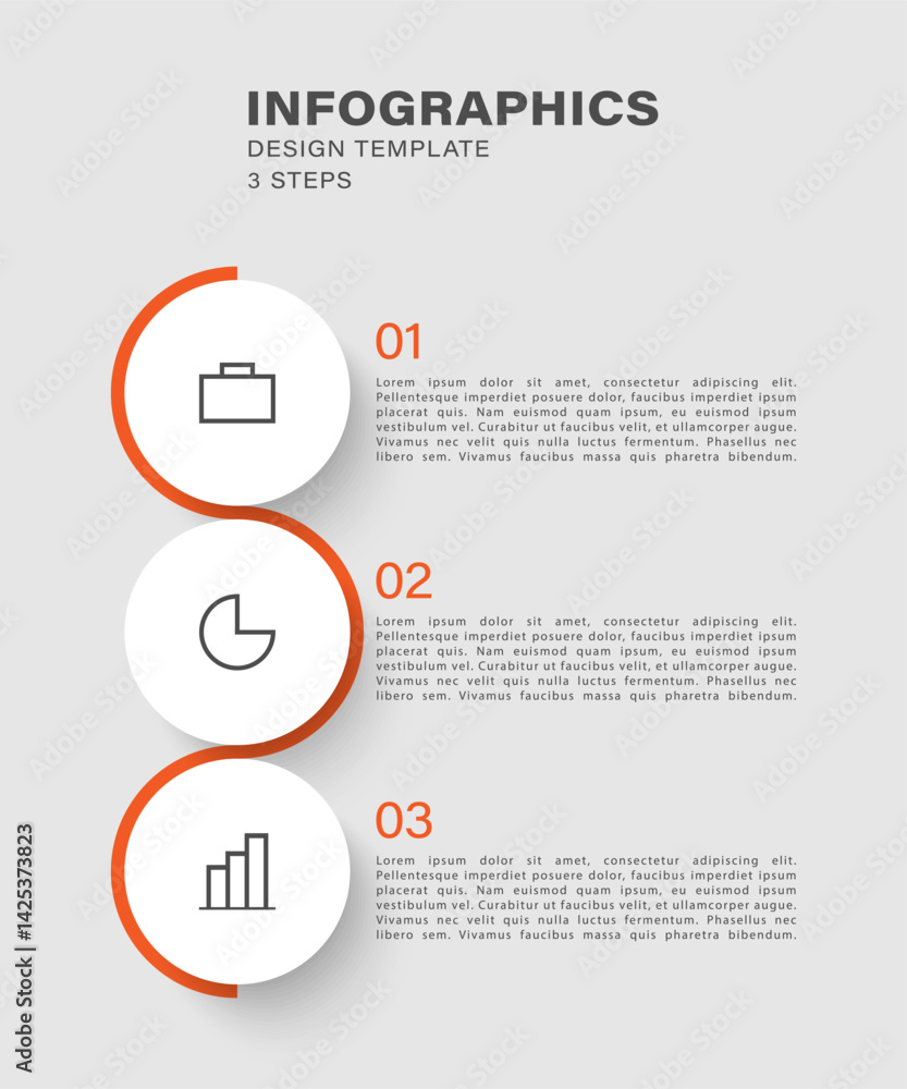 Poster three steps infographics vertical design template. minimalistic vector design with icons and text