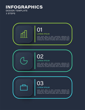 Minimalistic clean vertical design for business infographic. Three steps or otions with icons and text