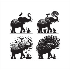 create elephant Silhouette Vector with white background 