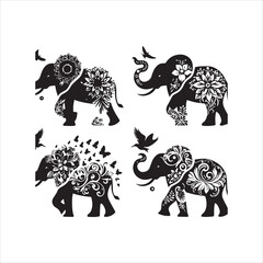 create elephant Silhouette Vector with white background 