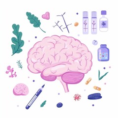Conceptual depicting the growth of a tumor pressing against and deforming the brain tissues  visualized in a flat design style  This symbolic image represents the impact of neurological disorders