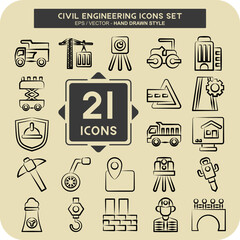 Icon Set Civil Engineering. related to Education symbol. hand drawn style. editable