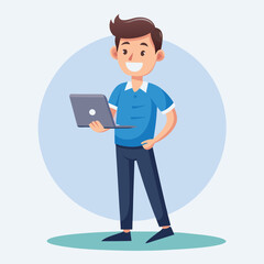 man standing with laptop vector