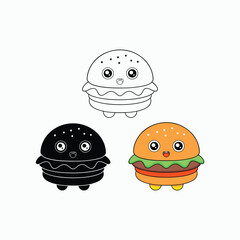 Cartoon kawaii Hamburger – Retro Vector Art Illustration for National Hamburger Day. burger cartoon character