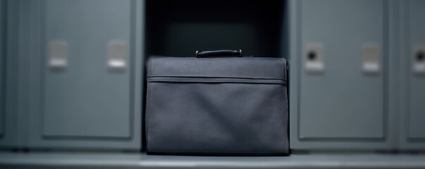 black briefcase sits in locker room, suggesting confidentiality