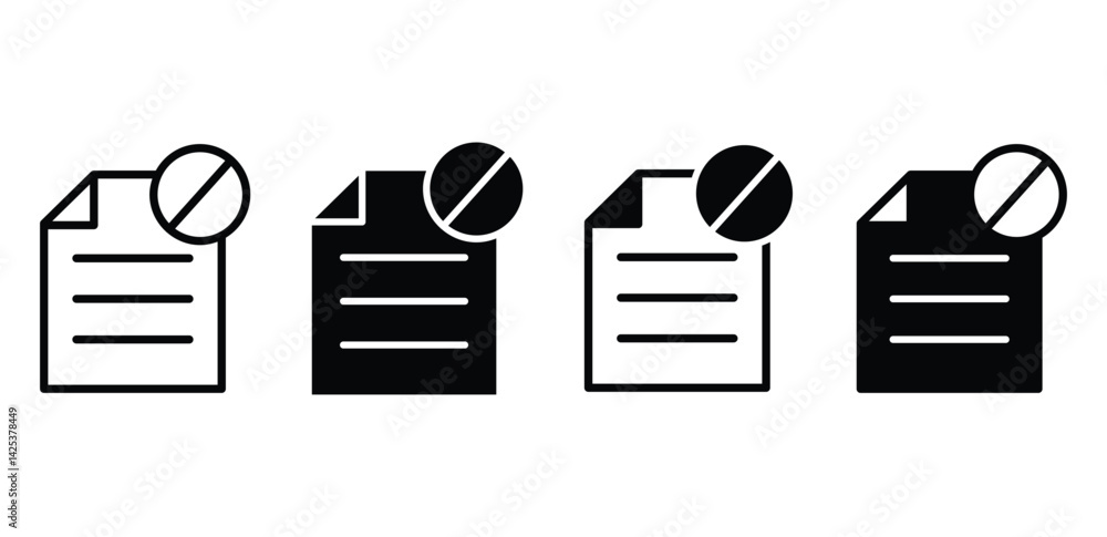 Poster restricted file access icons black and white document symbols with prohibition sign vector design