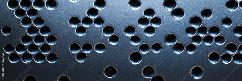 Poster metallic surface with round holes abstract background design for technology