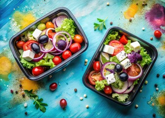 Double Exposure: Pastel Greek Salad Meal Prep in Watercolor