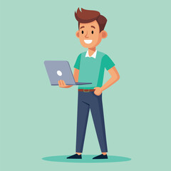 man standing with laptop vector