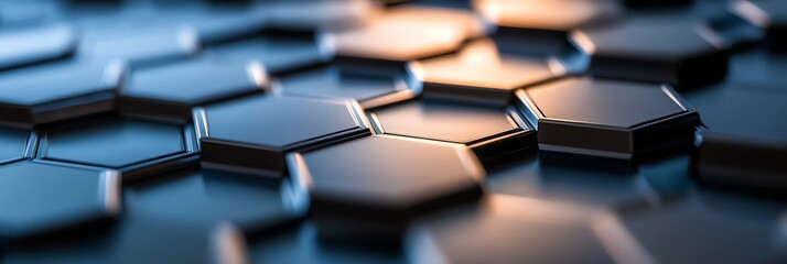 Obraz premium Abstract Hexagon Pattern Technology Background with Dark and Golden Light