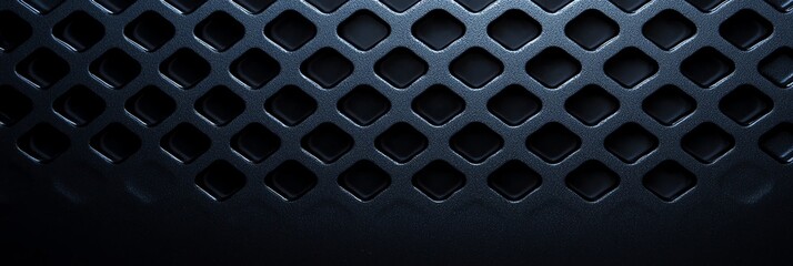 Dark Metal Grille Pattern with Rounded Square Holes Close-up Texture