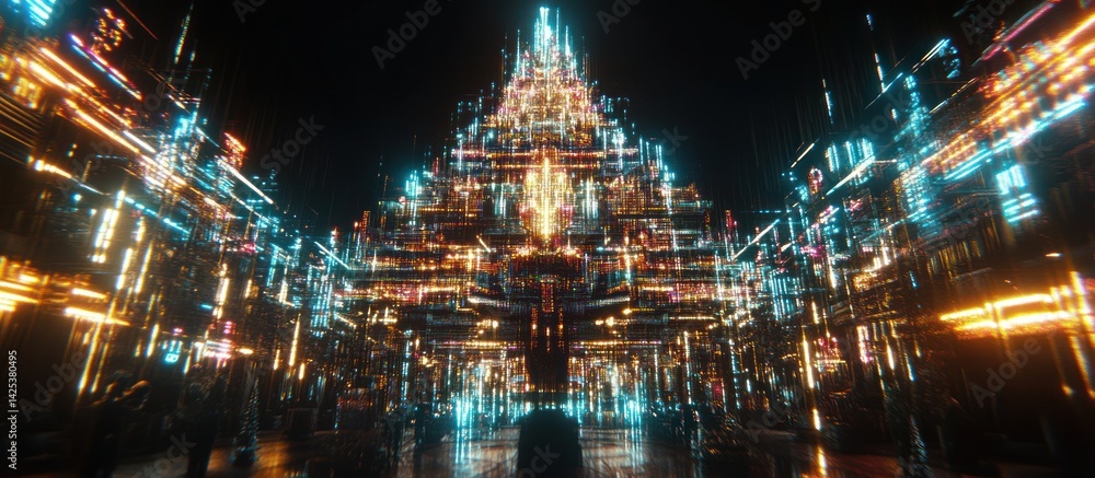 Poster digital metropolis illuminated: an abstract rendering of a futuristic city scape