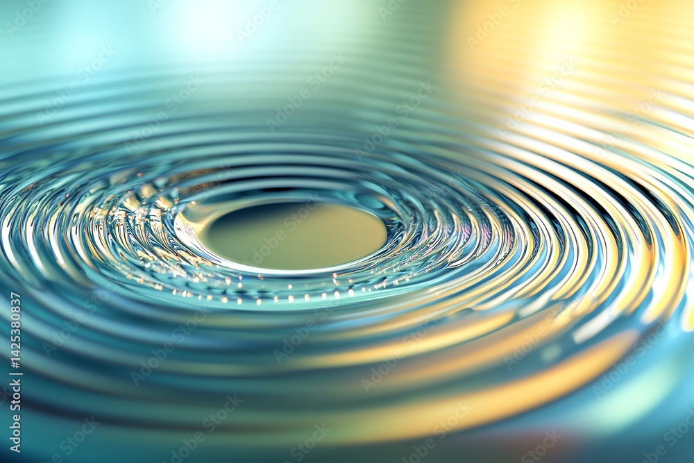 Poster water ripple surface close-up with light reflection showing circular pattern