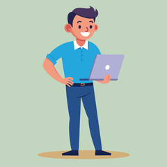 man standing with laptop vector