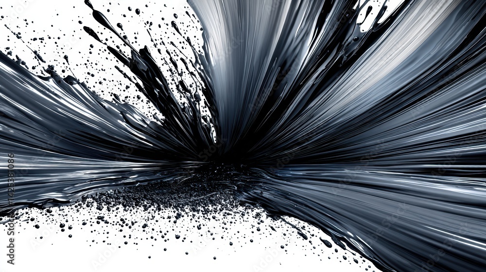 Leinwandbilder dynamic splash of black paint creating an oil burst effect on a white canvas background
