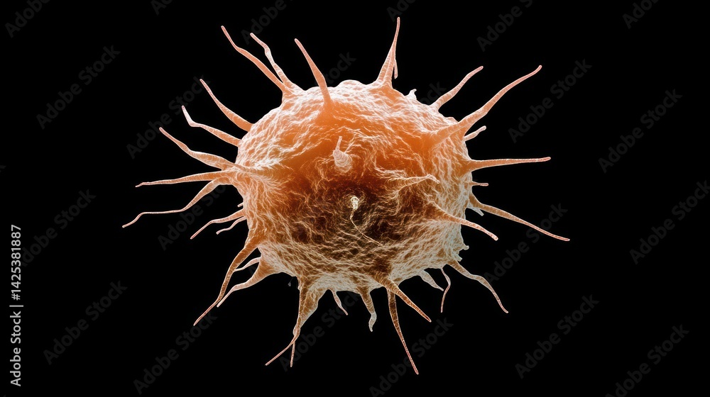 Poster microscopic view of a single cell, detailed render of cellular structure