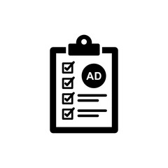 Checklist on Clipboard with Ad Symbol on Top Icon
