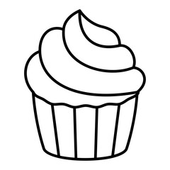 Cake with cream thin line icon, sweets pastry concept. Vector graphics. Sweet cream cupcake, bakery sign on white background, linear style for mobile or design.