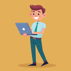 man standing with laptop vector