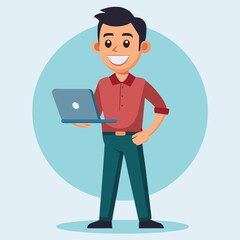 man standing with laptop vector