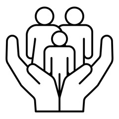 Family with child on hands thin line icon, family psychology concept. Vector graphics. Parents and son, support sign on white background, linear style for mobile or design.