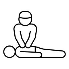 Rescuer performs heart massage thin line icon, human rescue concept. Vector graphics. Man help person, lifesavior sign on white background, linear style for mobile or design.