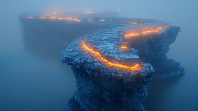 **Dragon-Shaped Rock Formation Surrounded By Glowing River And Twilight Mist --Ar 16:9 --S 954 --V 6.0 --Style Raw** - @Darya (Relaxed)