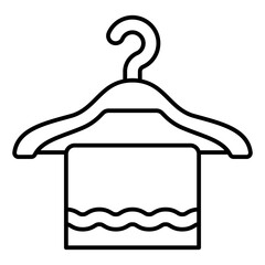 Towel on hanger thin line icon, laundry service concept. Vector graphics. Hanger with fresh towel, cloth sign on white background, linear style for mobile or design.