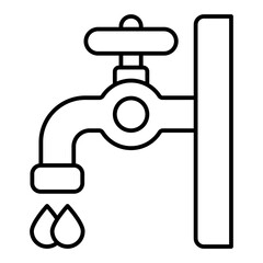 Faucet tap with water drops thin line icon, laundry service concept. Vector graphics. Wall mount faucet and drop, pipe sign on white background, linear style for mobile or design.